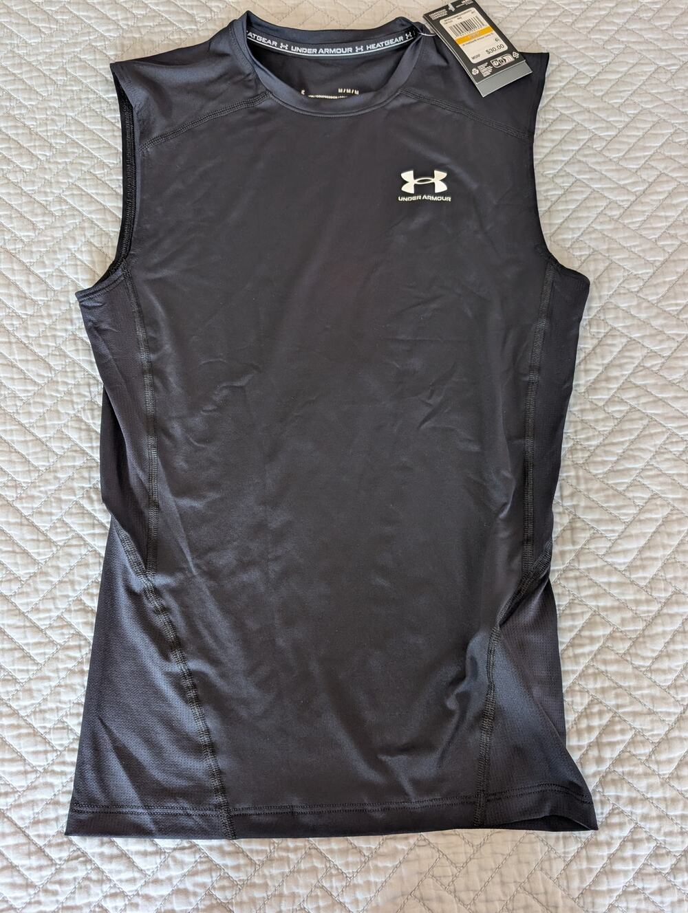 NWT Under Armour Heatgear Men's Size M Black Compression Sleeveless Shirt (0915)